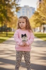 Комплект за момичета с дълъг ръкав с коте - Image 3