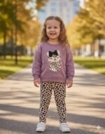 Комплект за момичета с дълъг ръкав с коте - Image 2